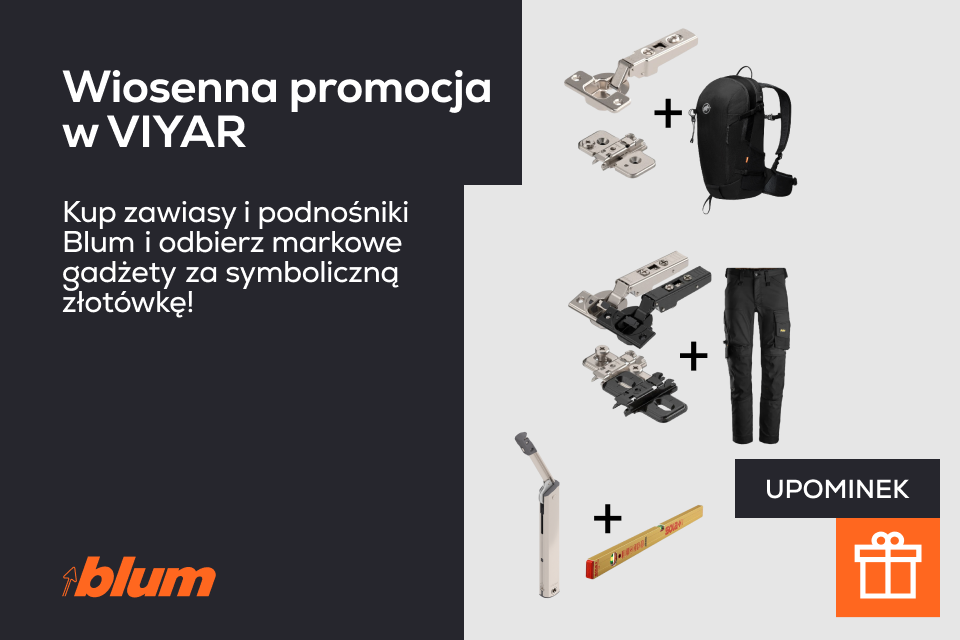 Kup zawiasy i podnośniki Blum i odbierz markowe gadżety za symboliczną złotówkę