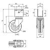 Kółko gumowa HTS 324 z uchwytem do płyty wiórowej 18mm, Ø 50mm, max 38kg, biały, zdjecie - zdjecie №4 - small