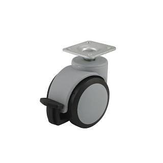 Kółko plastikowa HTS 561 z podstawą górną,  ze stoperem,  Ø 50mm,  max 35kg,  szary | czarny