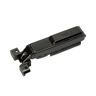 Zawias do profilu aluminiowego,  Clip-On,  95°,  nakładany,  bez sprężyny,  liniowy prowadnik,  matowa czerń,  3D Muller profi line