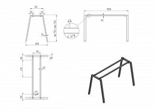 Stelaż do stołu,  w kształcie litery A,  czarny RAL 9005 (muar),  1200x600 mm