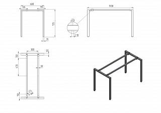 Stelaż do stołu,  w kształcie litery U,  czarny RAL 9005 (muar),  1200x600 mm