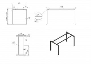 Stelaż do stołu,  w kształcie litery U,  czarny RAL 9005 (muar),  1380x675 mm