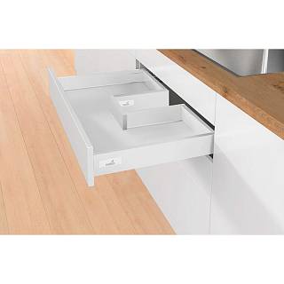 Szuflada z wycięciem na zlew Atira,  pełna. przedłużenie L=420mm H=70mm z SilentSystem,  biały Hettich