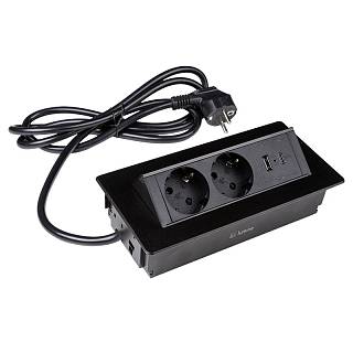 Wbudowany panel z gniazdkami Lumine SPACE: 2 gniazdka,  2 porty USB A+C (30 W),  czarny
