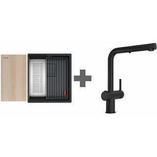 Zlewozmywak podblatowy Kanon KNG PRO 110-37 + Active Twist,  czarny matowy. Franke 125.0749.685