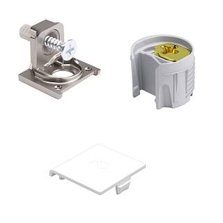 Komplet złącza do półek PK2 PRO z wkrętem do płyt od 18 mm,  metalowy element mocujący,  nikiel/biały,  Italiana Ferramenta