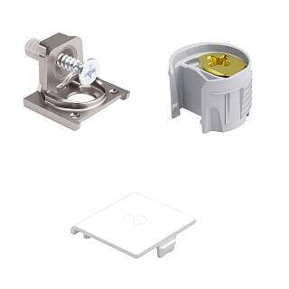 Komplet złącza do półek PK2 PRO z wkrętem do płyt od 16 mm,  metalowy element mocujący,  nikiel/biały,  Italiana Ferramenta