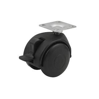 Kółko plastikowa HTS 421 z podstawą górną,  ze stoperem,  Ø 50mm,  max 30kg,  czarny