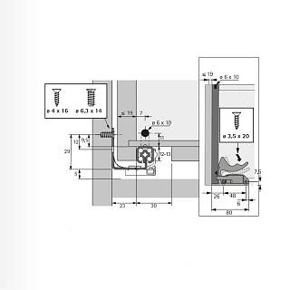 Quadro 25.P2O L=300mm częściowego wysuwania,  prawy,  płyta wiórowa do 19 mm (9260345) Hettich