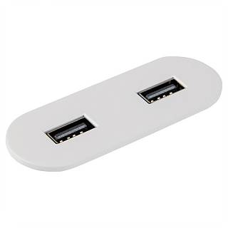 VersaPICK Gniazdo USB owalne,  2 porty USB (5V/9V,  3A/2A),  110-220V,  IP20,  ZAMAK,  biały mat RAL9