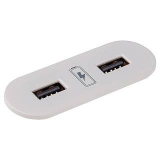 VersaPICK Gniazdo USB owalne,  2 porty USB (5V,  2.1A),  110-220V,  IP20,  polimer,  biały matowy