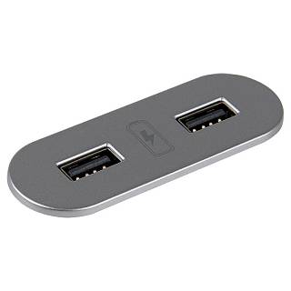 VersaPICK Gniazdo USB owalne,  2 porty USB (5V,  2.1A),  110-220V,  IP20,  polimer,  srebro