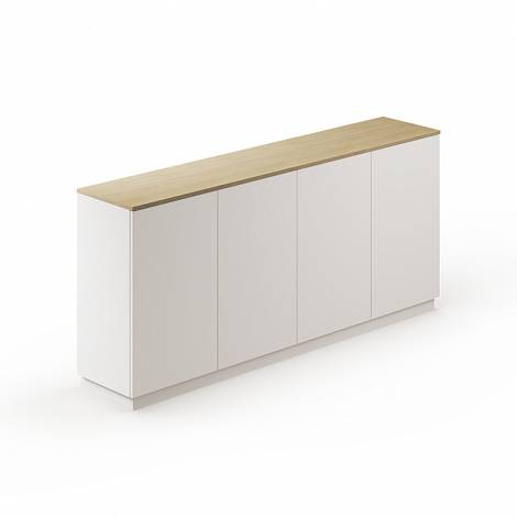 Komoda Ease 5 biała / dąb,  szeroka,  4-drzwiowa